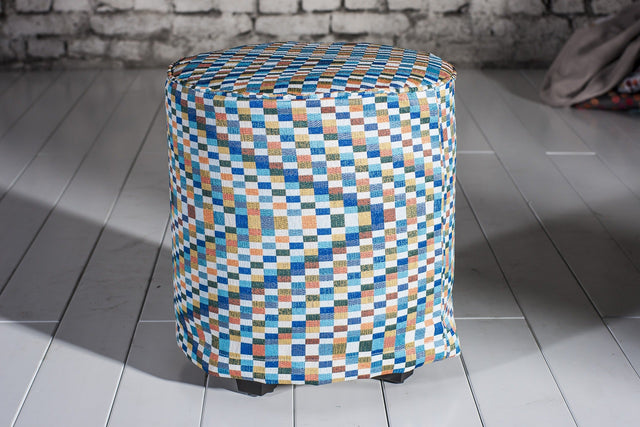 TURKOS-ORANGE KONFETTI-RUTOR PÅ SVART BARCELONA JACQUARD DEKORATIONSTYG – KONFETTIRUTOR
