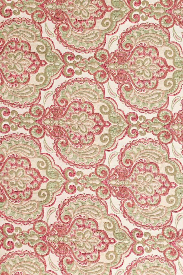 RÖD-GRÖN PAISLEY PÅ CREME BOMBAJ JACQUARD MÖBELTYG – PAISLEY-MÖNSTER