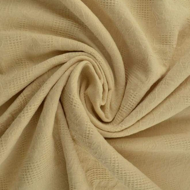 Champagne bomulls jacquard – våffelstruktur med blommotiv (bild 1 av 5)