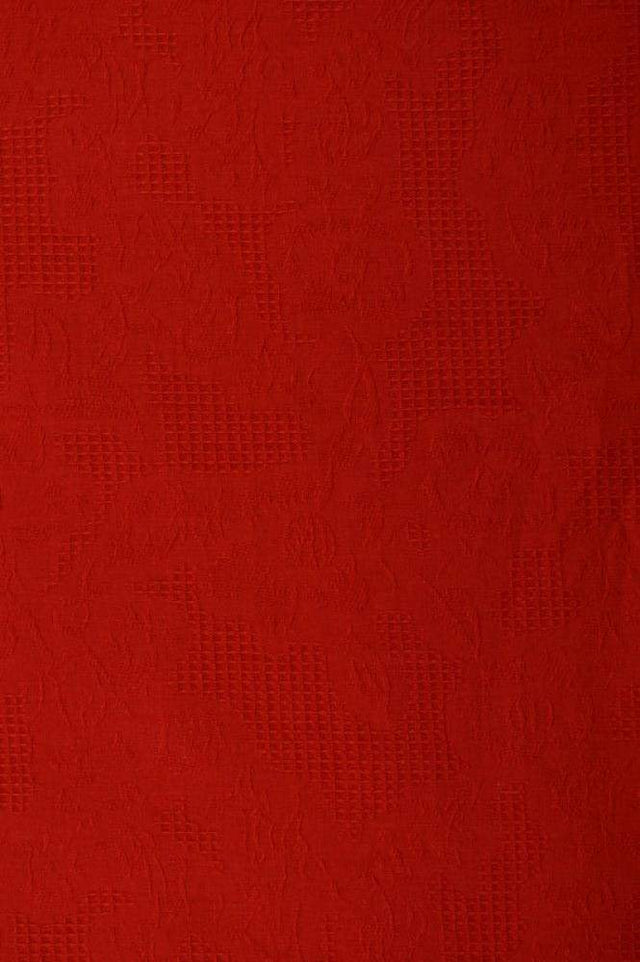 Röd bomulls jacquard – våffelstruktur med blommotiv (bild 3 av 5)