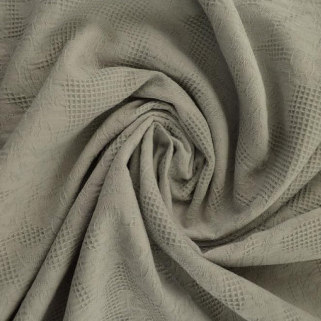 Silvergrå bomulls jacquard – våffelstruktur med blommotiv (bild 1 av 5)