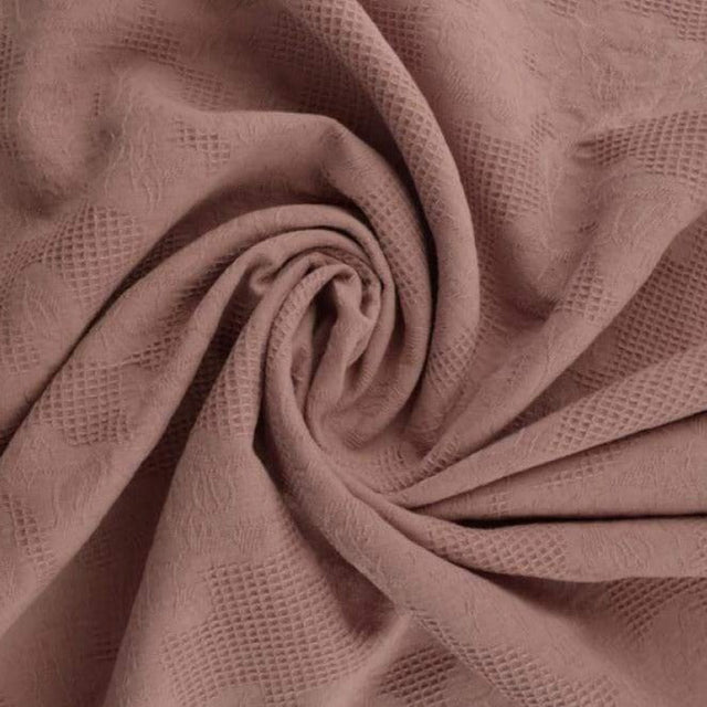 Vintage ljusrosa bomulls jacquard – våffelstruktur med blommotiv (bild 1 av 5)