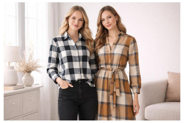 Beige skotskrutig flanell m. svarta och blå linjer (bild 14 av 14)