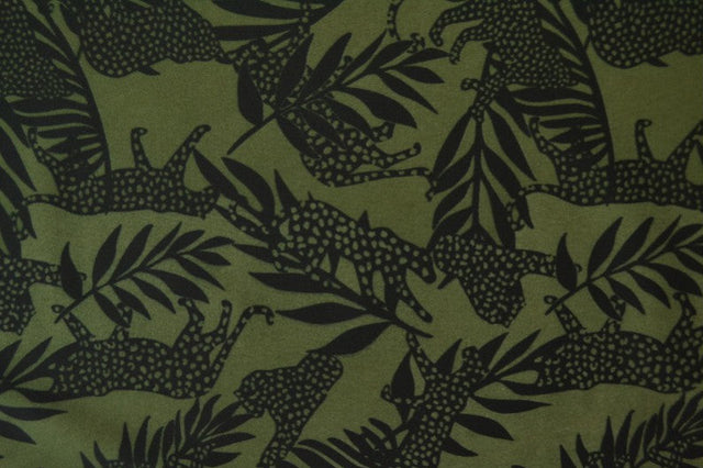Grön lycra – leopard- och palmmönster, 4-vägs stretch & snabbtorkande (bild 2 av 3)