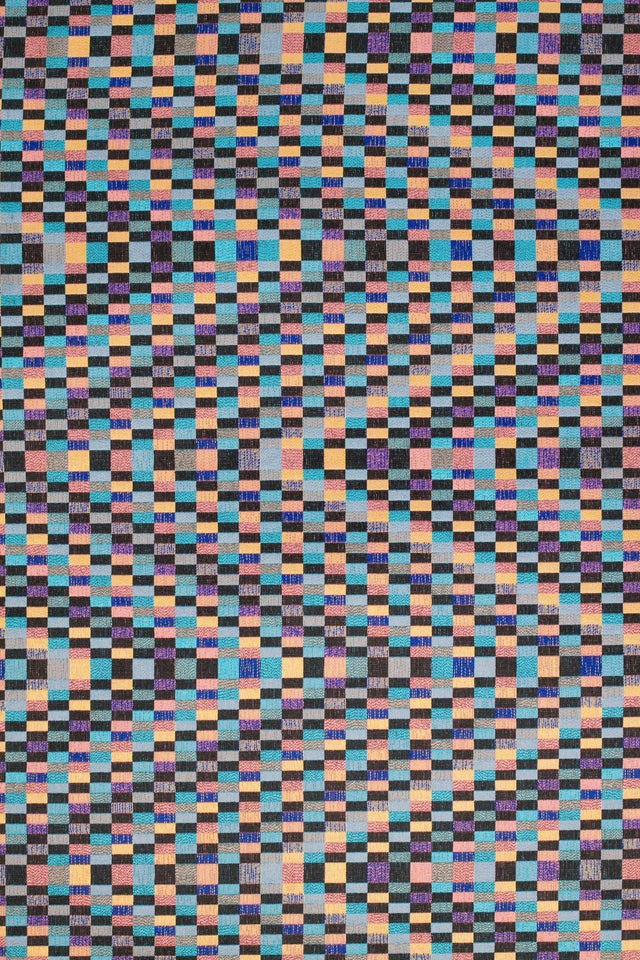 PASTELL KONFETTI-RUTOR PÅ SVART BARCELONA JACQUARD DEKORATIONSTYG – KONFETTIRUTOR