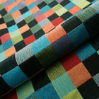 TURKOS-ORANGE KONFETTI-RUTOR PÅ SVART BARCELONA JACQUARD DEKORATIONSTYG