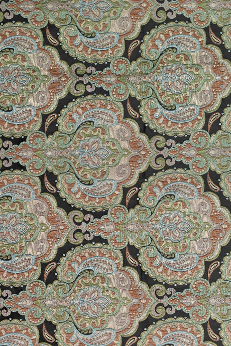 MOSSGRÖN PAISLEY PÅ SVART BOMBAJ JACQUARD MÖBELTYG – PAISLEY-MÖNSTER