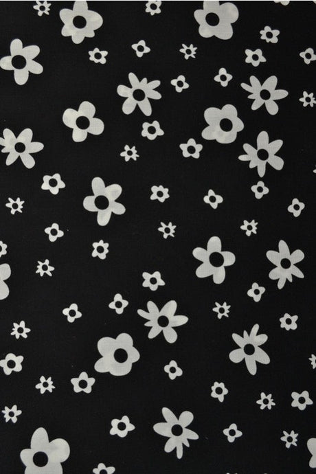 Sort bomuldspoplin med hvidt blomsterprint, metervare til erhverv (billede 1 af 3)