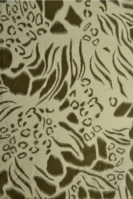 Creme bomuldspoplin med abstract dyreprint – oliven & brun, metervare til erhverv (billede 1 af 3)