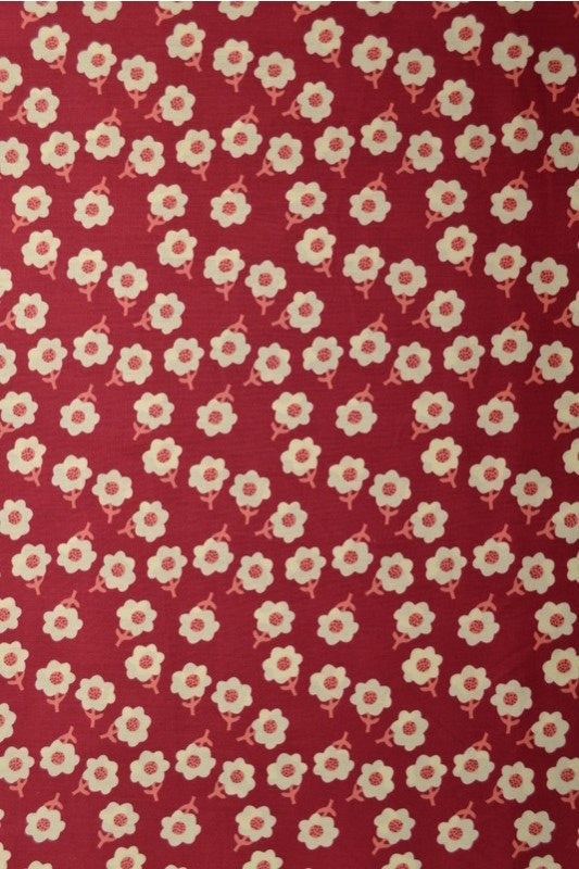 Rød bomuldspoplin med hvidt ditsy blomsterprint, metervare til erhverv (billede 1 af 3)