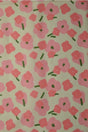 Creme bomuldspoplin med valmueprint – pink & grøn, metervare til erhverv (billede 1 af 3)