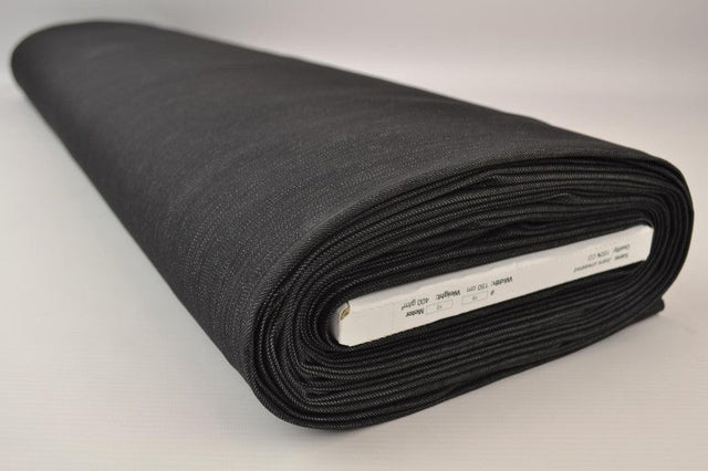 Mörk antracit otvättat denim med stretch – 370 g/m² (bild 2 av 9)