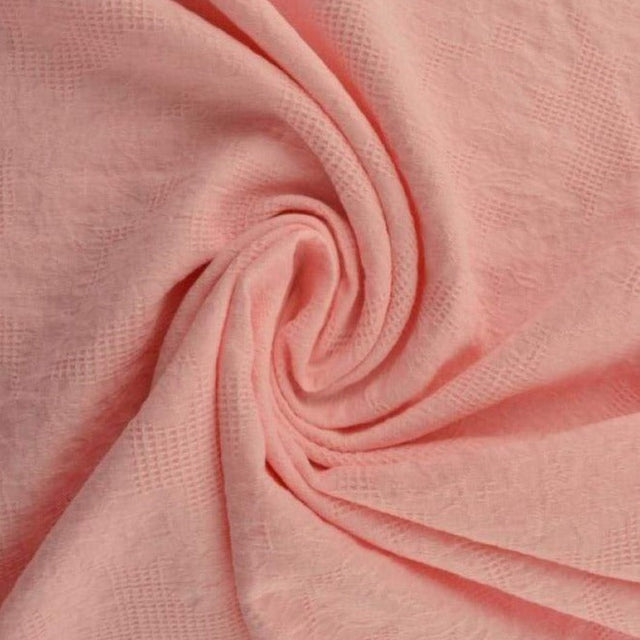 Ljusrosa bomulls jacquard – våffelstruktur med blommotiv (bild 1 av 5)