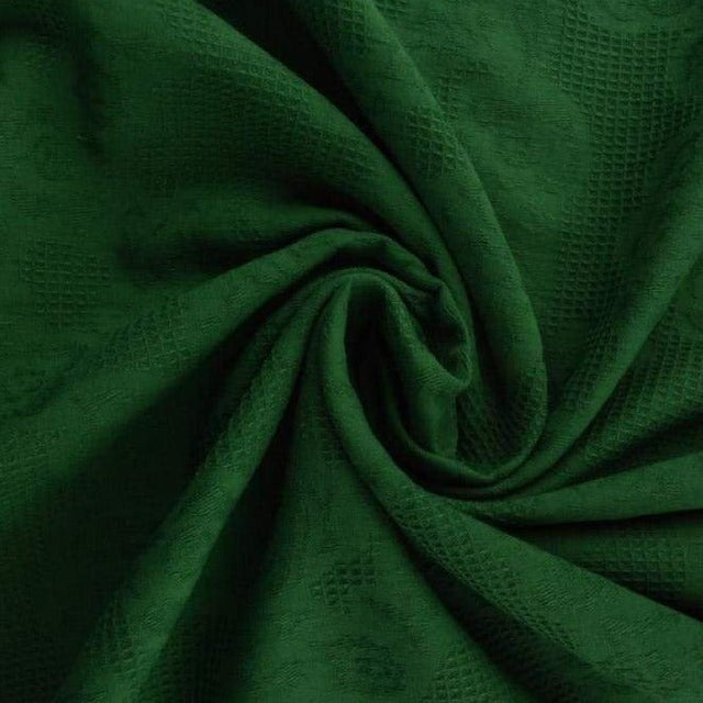 Mörk grön bomulls jacquard – våffelstruktur med blommotiv (bild 1 av 5)
