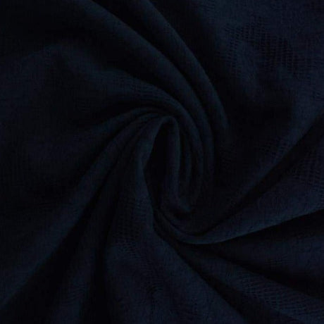 Navy bomulls jacquard – våffelstruktur med blommotiv (bild 1 av 5)