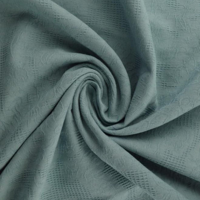 Vintage blå bomulls jacquard – våffelstruktur med blommotiv (bild 1 av 5)