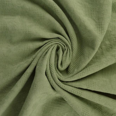 Vintage grön bomulls jacquard – våffelstruktur med blommotiv (bild 1 av 5)