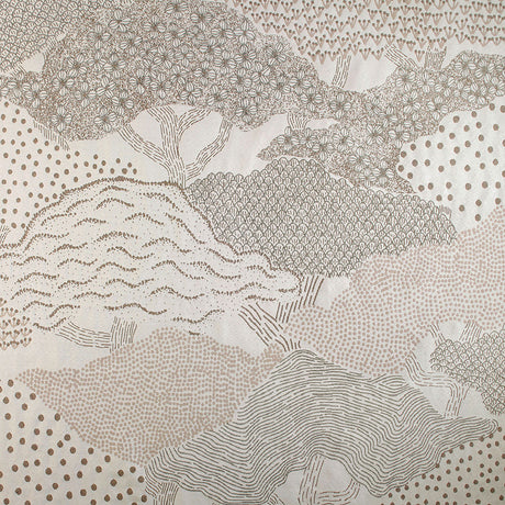 Jacquard-gardinstof med japansk landskabsmotiv — hørbeige, stofprøve