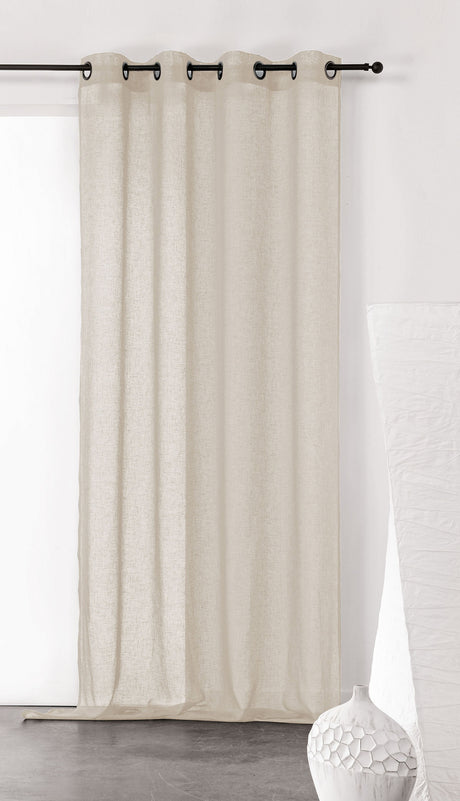 Semi-transparent hør-voile til gardiner — hørbeige, syet som færdigt gardin