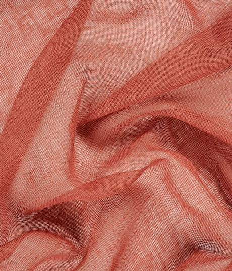 Semi-transparent hør-voile til gardiner — terrakotta, stofprøve