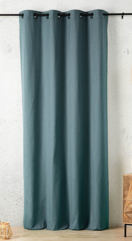 Tungt hørlook gardinstof — denimblå, syet som færdigt gardin