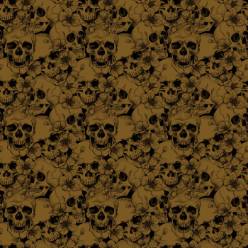JERSEY GOTS SKULL WITH FLOWERS - MUSTARD