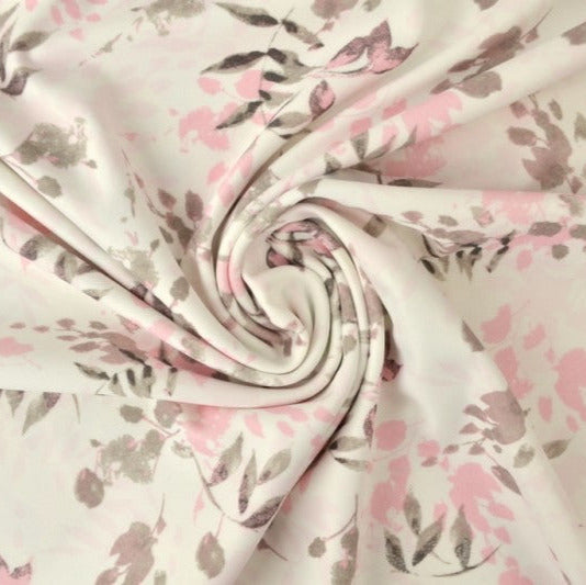 Vit lycra – rosa blommor, 4-vägs stretch & snabbtorkande (bild 1 av 3)