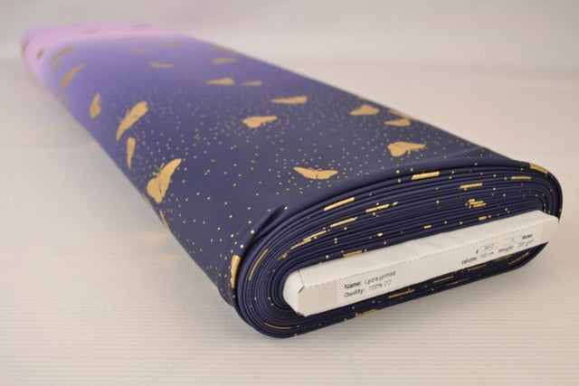 Lila lycra – fjärilsmönster, 4-vägs stretch & snabbtorkande (bild 3 av 3)