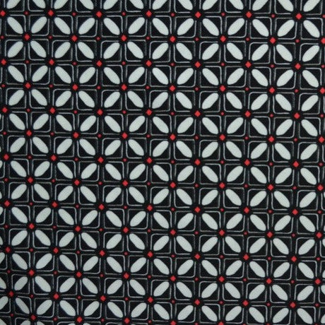Svart/röd lycra – geometriskt kakelmönster, 4-vägs stretch & snabbtorkande (bild 1 av 2)