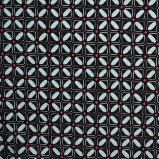 Svart/röd lycra – geometriskt kakelmönster, 4-vägs stretch & snabbtorkande (bild 1 av 2)