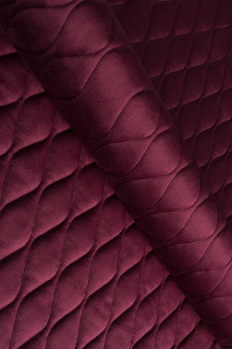 Djup bordeauxröd magic velvet 3D – quiltad velour med bladmönster (bild 1 av 8)