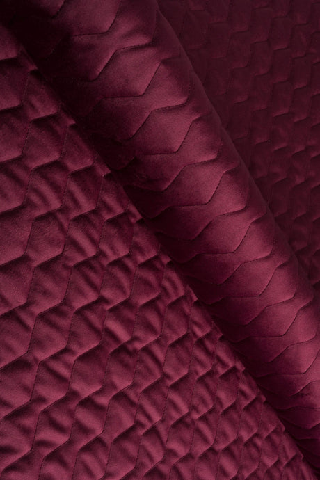 Djup bordeauxröd magic velvet 3D – quiltad velour med sicksackmönster (bild 1 av 8)