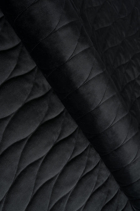 Matt nattsvart magic velvet 3D – kviltad velour med vågmönster (bild 1 av 8)