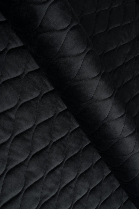Matt nattsvart magic velvet 3D – kviltad velour med bladmönster (bild 1 av 8)