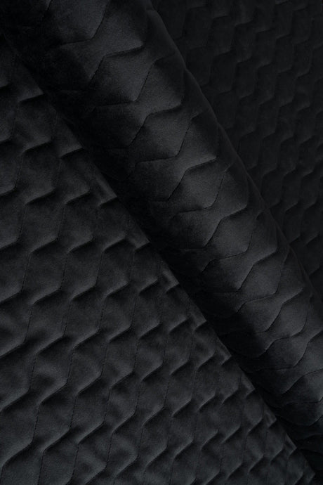 Matt nattsvart magic velvet 3D – kviltad velour med sicksackmönster (bild 1 av 8)