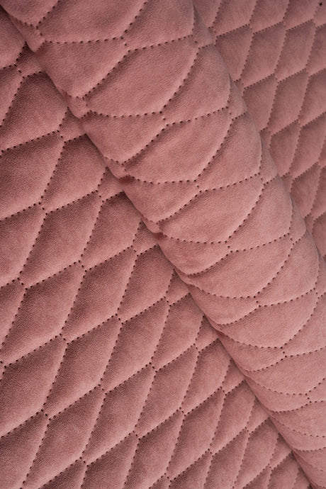Mjuk korallrosa Uttario velvet 3D – quiltad velour med bladmönster (bild 1 av 3)